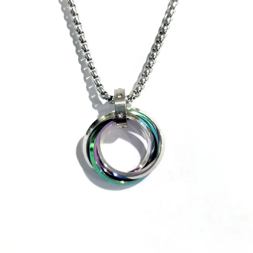 Necklace For Men Hip-hop Three-ring Titanium Steel Does Not Fade Simple Refined Minor Personality Brand Red Tide Pendant
