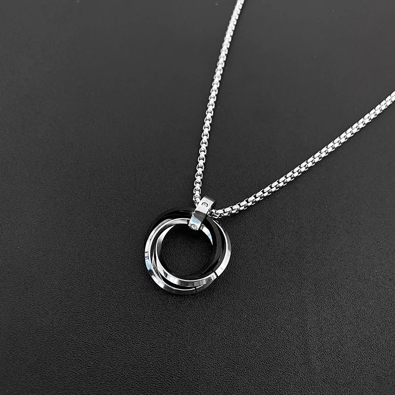 Necklace For Men Hip-hop Three-ring Titanium Steel Does Not Fade Simple Refined Minor Personality Brand Red Tide Pendant