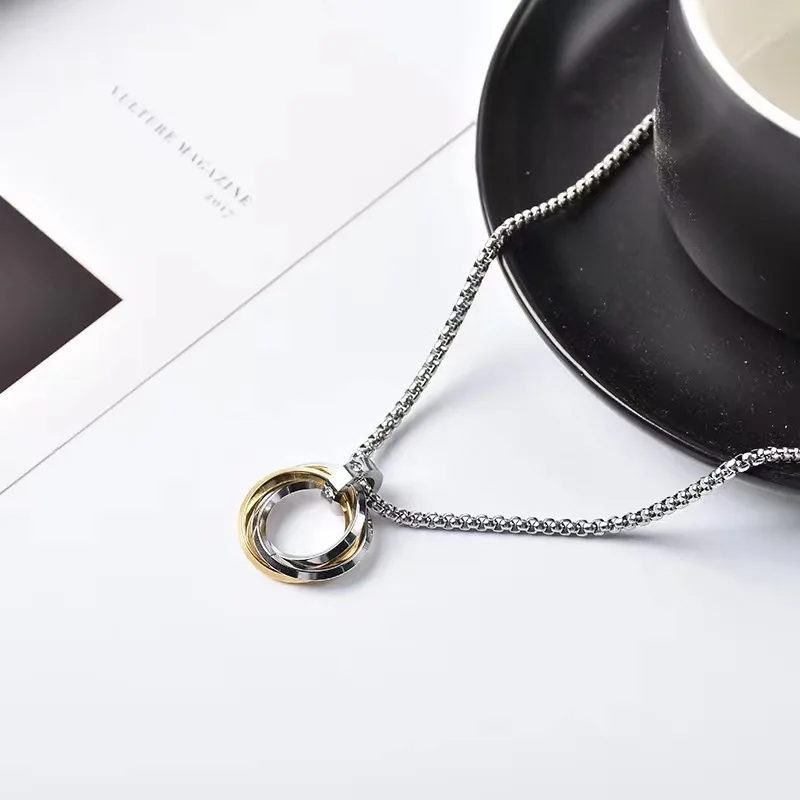 Necklace For Men Hip-hop Three-ring Titanium Steel Does Not Fade Simple Refined Minor Personality Brand Red Tide Pendant