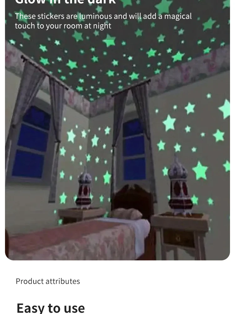 100Pcs Luminous Stickers Stars Wall Stickers Bedroom Luminous Stickers Fluorescent Three-dimensional Wall Stickers