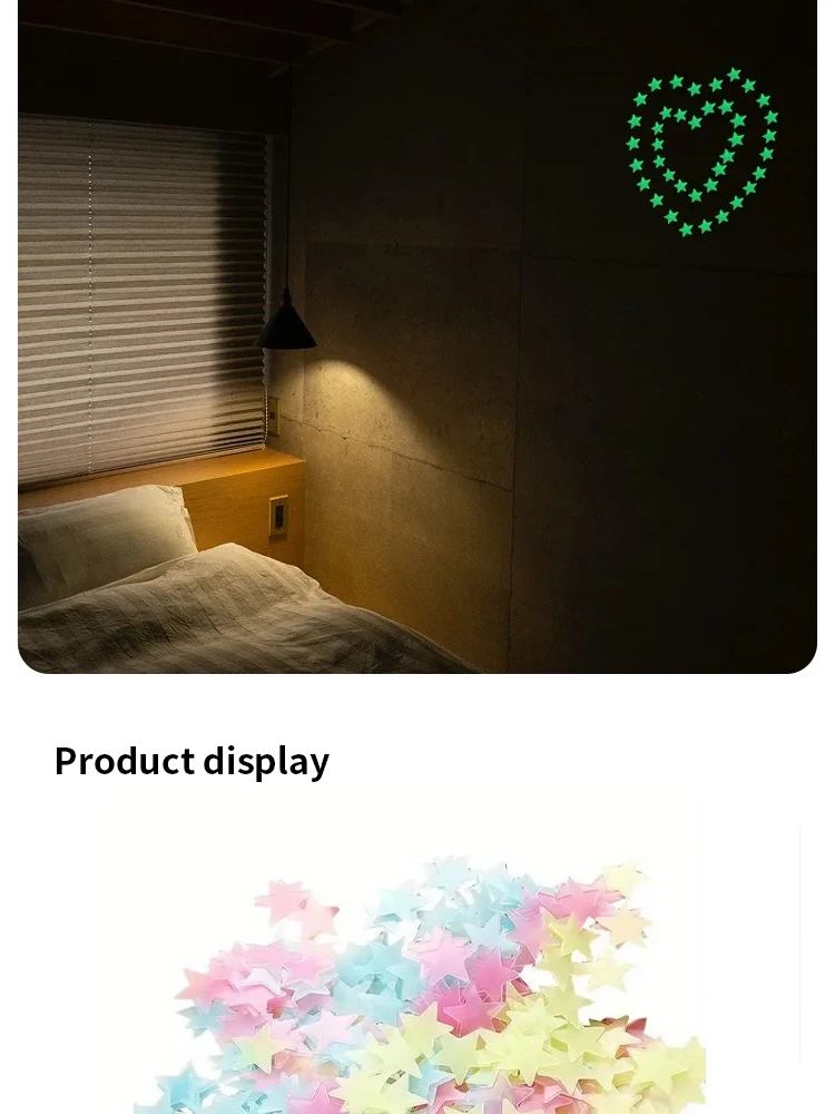 100Pcs Luminous Stickers Stars Wall Stickers Bedroom Luminous Stickers Fluorescent Three-dimensional Wall Stickers
