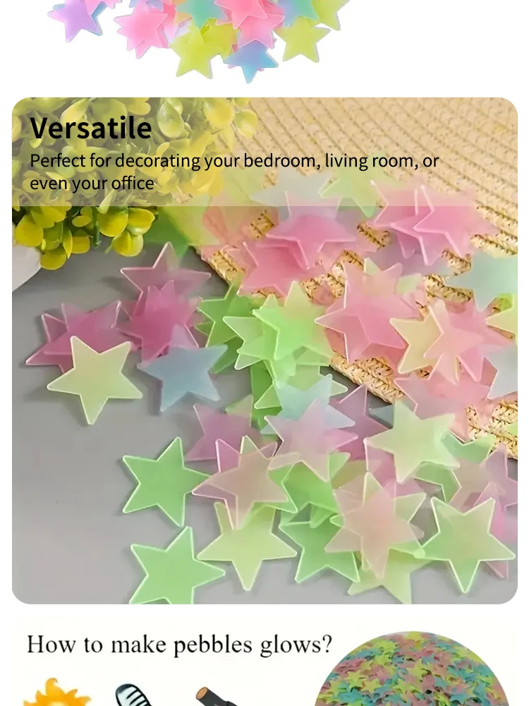 100Pcs Luminous Stickers Stars Wall Stickers Bedroom Luminous Stickers Fluorescent Three-dimensional Wall Stickers