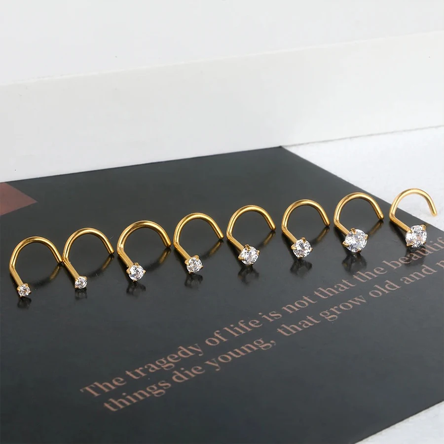 4pcs 4 size Cubic Zirconia Nose Piercing Jewelry Nose Studs 20G Bone L Shaped Shiny Crystal Bone Nostril Piercing Jewelry