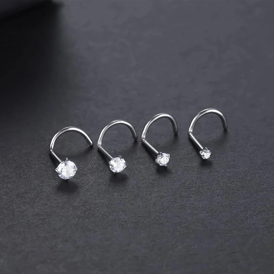 4pcs 4 size Cubic Zirconia Nose Piercing Jewelry Nose Studs 20G Bone L Shaped Shiny Crystal Bone Nostril Piercing Jewelry
