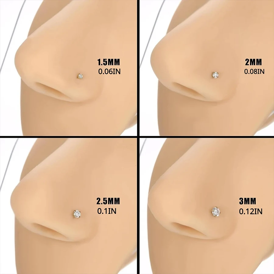 4pcs 4 size Cubic Zirconia Nose Piercing Jewelry Nose Studs 20G Bone L Shaped Shiny Crystal Bone Nostril Piercing Jewelry