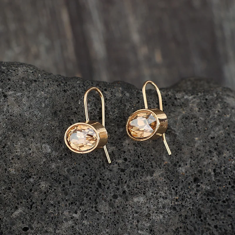 Fashion Metal Gold Color Oval Champagne Stone Dangle Earrings for Women Exquisite Engagement Wedding Earrings Jewelry
