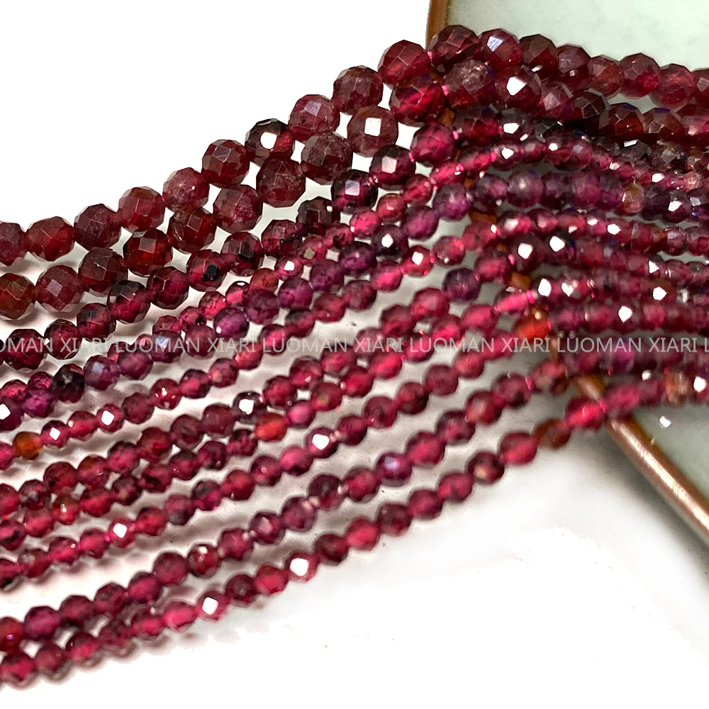 Fine 100% Natural Stone Beads Faceted Red Garnet Loose Round Gemstone For Jewelry Making DIY Bracelet Necklace Charm 2-4mm
