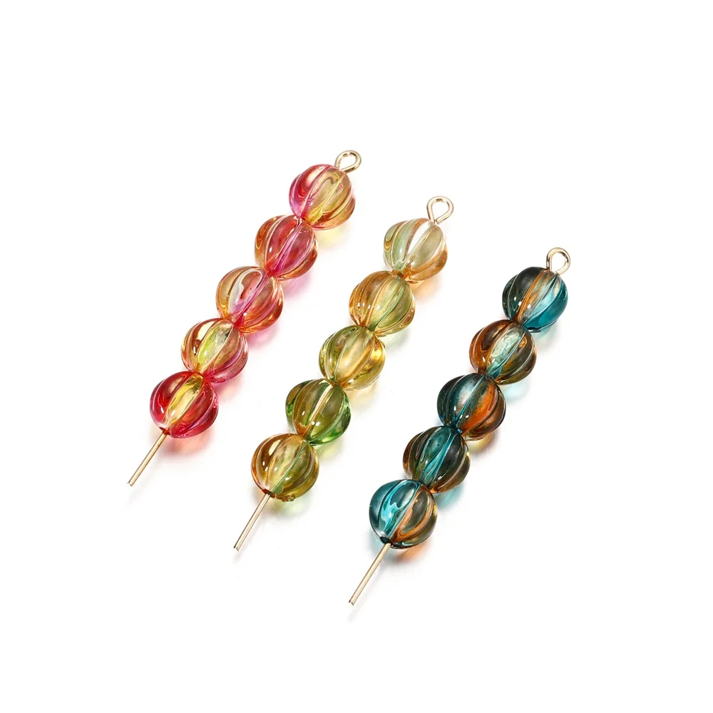 30Pcs/Lot 8mm Round Pumpkin Acrylic Loose Spacer Beads for DIY Earrings Necklace Bracelet Jewelry Making Findings Accessories