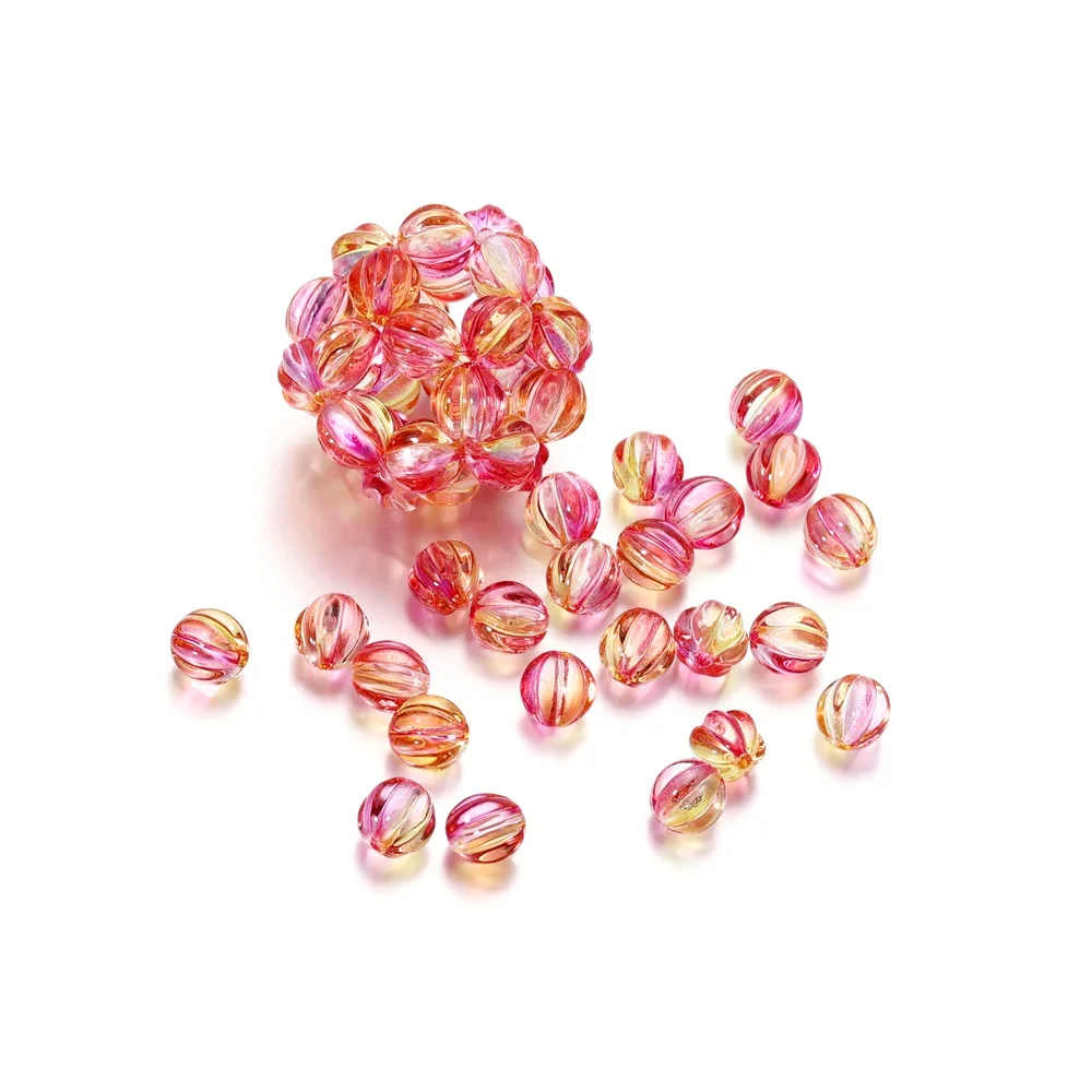 30Pcs/Lot 8mm Round Pumpkin Acrylic Loose Spacer Beads for DIY Earrings Necklace Bracelet Jewelry Making Findings Accessories