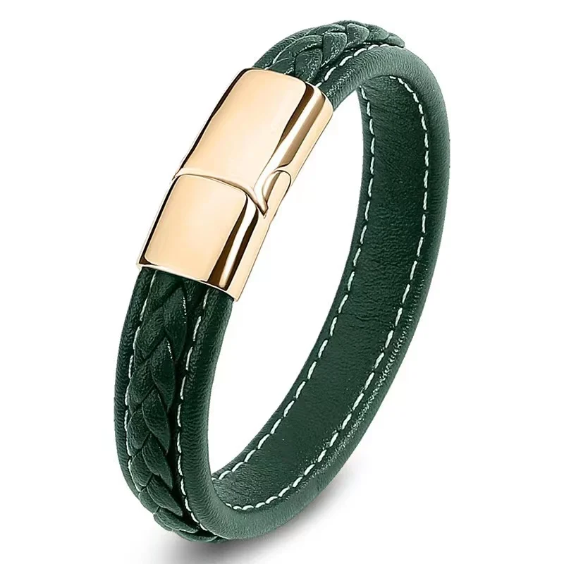 European and American Hot Selling Simple Style Woven Multicolor Wide Leather Rope Bracelet 316L Stainless Steel Men's Bracelet