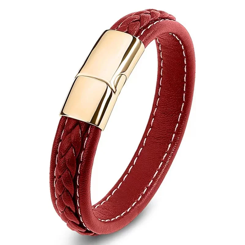 European and American Hot Selling Simple Style Woven Multicolor Wide Leather Rope Bracelet 316L Stainless Steel Men's Bracelet