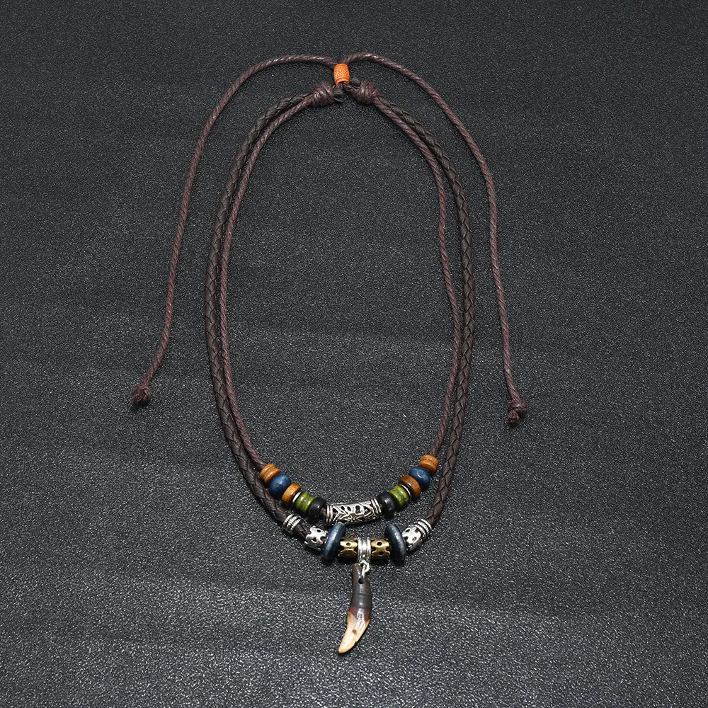 Tibetan Ethnic Necklace Men Indian Bohemian Nepal Mala Beads Tibetan Ox Horn Pendant Long Statement Necklaces Women