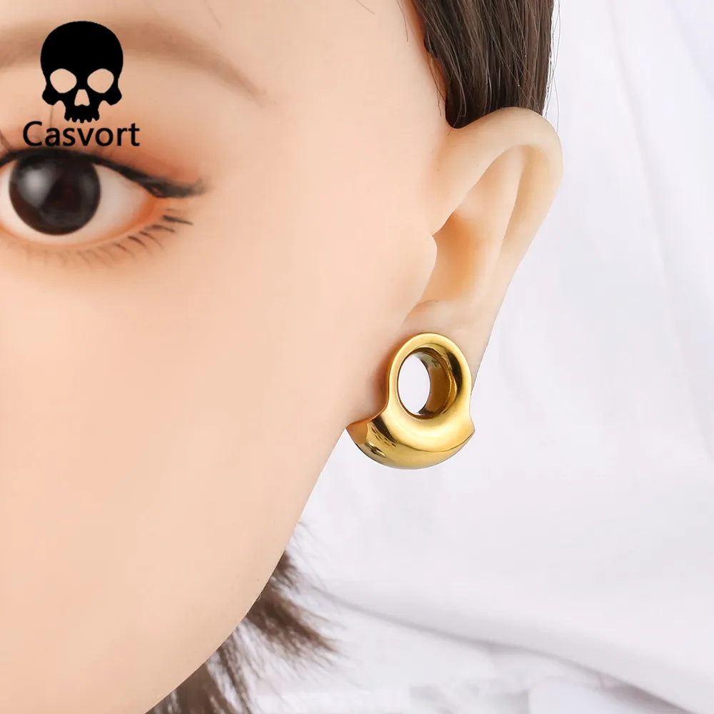 Casvort 2PCS 316 Stainless Steel Hypoallergenic Ear Gauge Plugs Saddle Hangers Weights Stretcher Ear Piercing Women Body Jewelry
