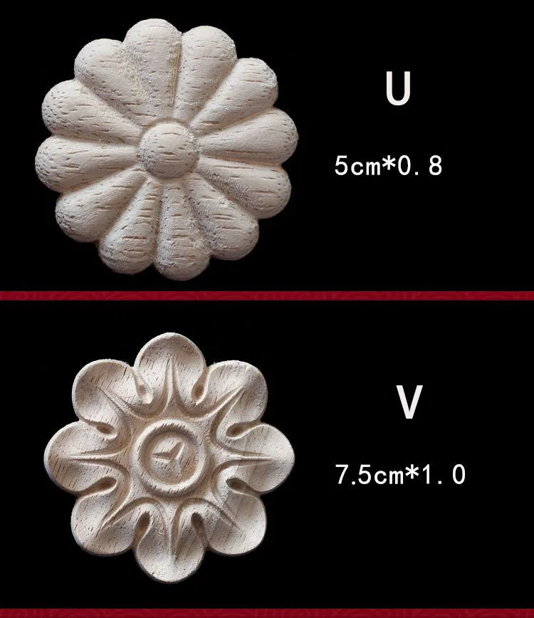 Wood Floral Appliques for Furniture Antique Onlays Moulding Home Decor Wood Carving Decoration Wall Wood Decal Vintage Figurines