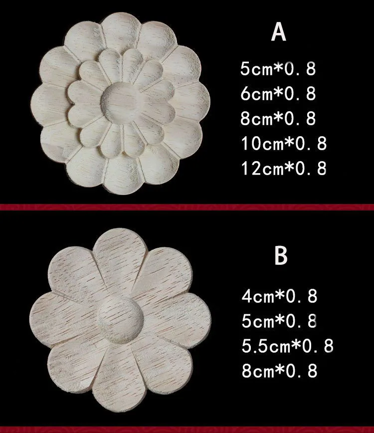 Wood Floral Appliques for Furniture Antique Onlays Moulding Home Decor Wood Carving Decoration Wall Wood Decal Vintage Figurines