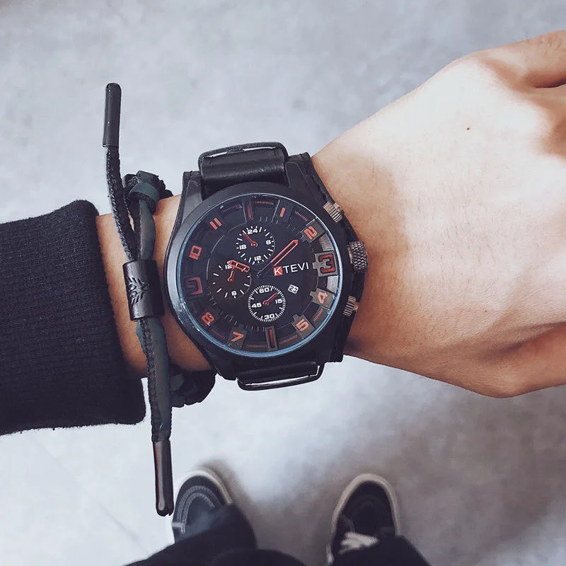 Retro Men's Watches Classic Luxury Business Quartz Watch Fashion Big Dial Leather Strap Date Military Wristwatch for Men