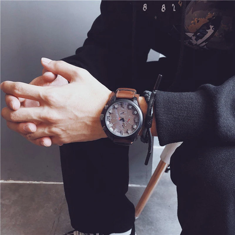 Retro Men's Watches Classic Luxury Business Quartz Watch Fashion Big Dial Leather Strap Date Military Wristwatch for Men