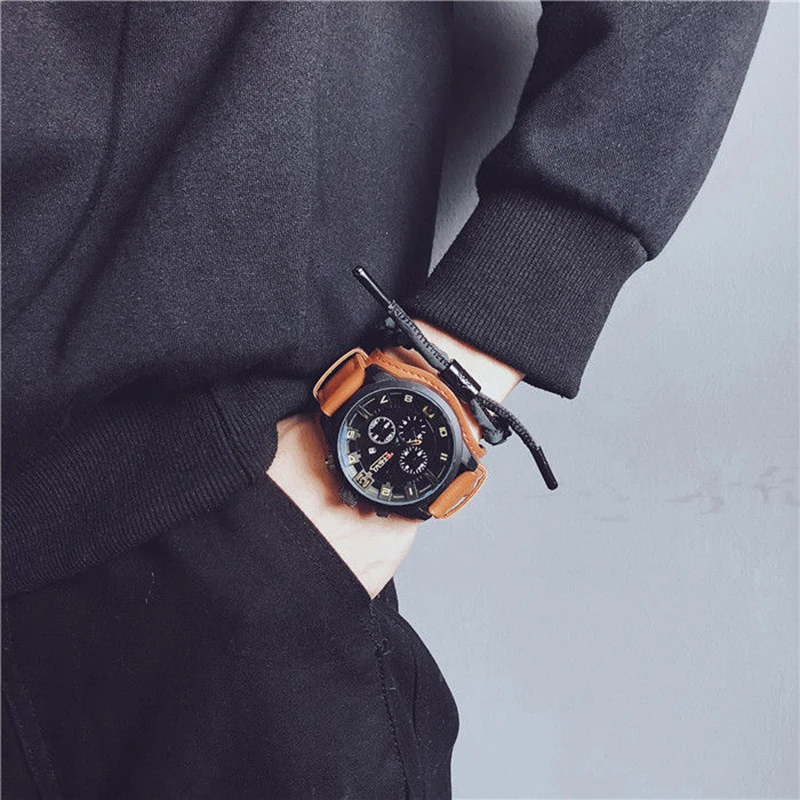 Retro Men's Watches Classic Luxury Business Quartz Watch Fashion Big Dial Leather Strap Date Military Wristwatch for Men