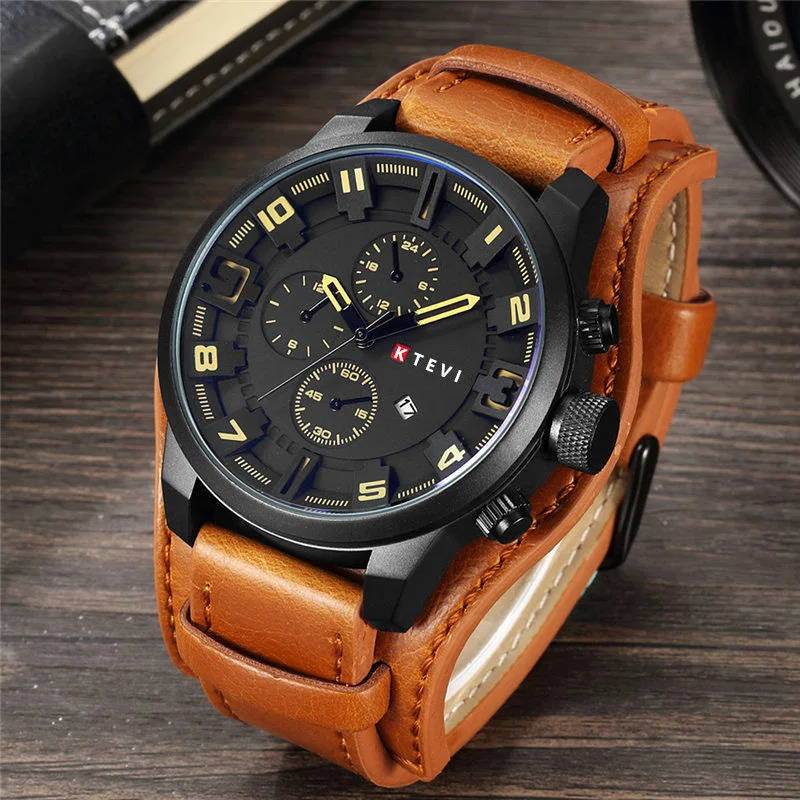 Retro Men's Watches Classic Luxury Business Quartz Watch Fashion Big Dial Leather Strap Date Military Wristwatch for Men