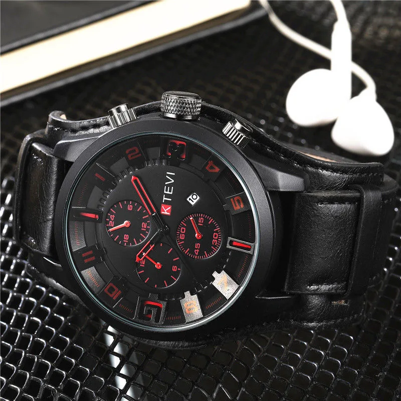 Retro Men's Watches Classic Luxury Business Quartz Watch Fashion Big Dial Leather Strap Date Military Wristwatch for Men