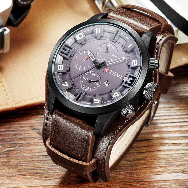 Retro Men's Watches Classic Luxury Business Quartz Watch Fashion Big Dial Leather Strap Date Military Wristwatch for Men