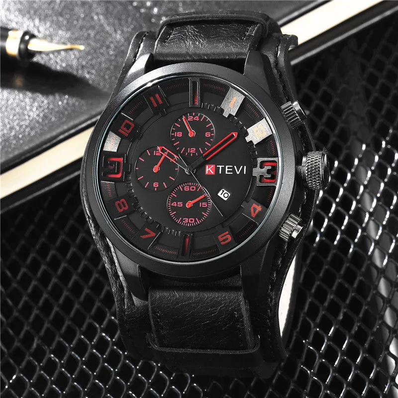Retro Men's Watches Classic Luxury Business Quartz Watch Fashion Big Dial Leather Strap Date Military Wristwatch for Men