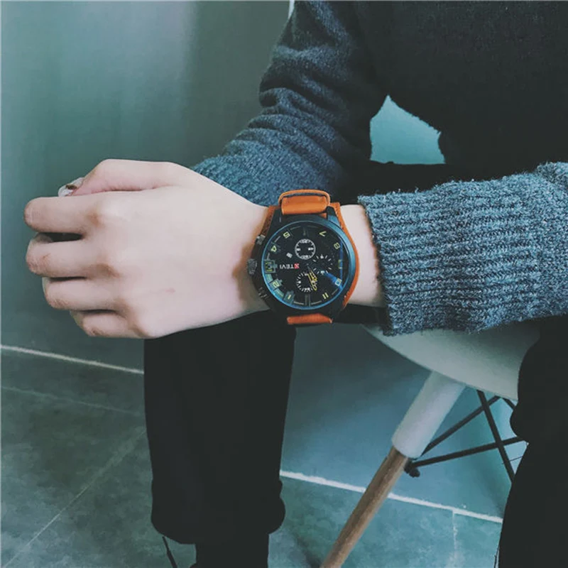 Retro Men's Watches Classic Luxury Business Quartz Watch Fashion Big Dial Leather Strap Date Military Wristwatch for Men