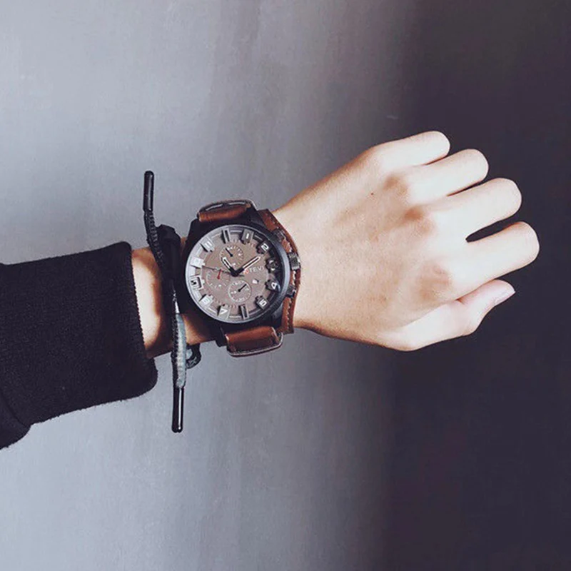 Retro Men's Watches Classic Luxury Business Quartz Watch Fashion Big Dial Leather Strap Date Military Wristwatch for Men