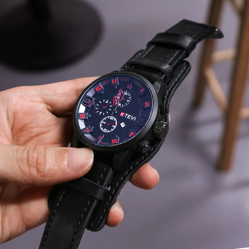 Retro Men's Watches Classic Luxury Business Quartz Watch Fashion Big Dial Leather Strap Date Military Wristwatch for Men