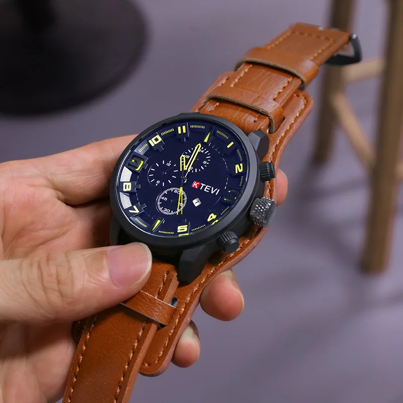 Retro Men's Watches Classic Luxury Business Quartz Watch Fashion Big Dial Leather Strap Date Military Wristwatch for Men