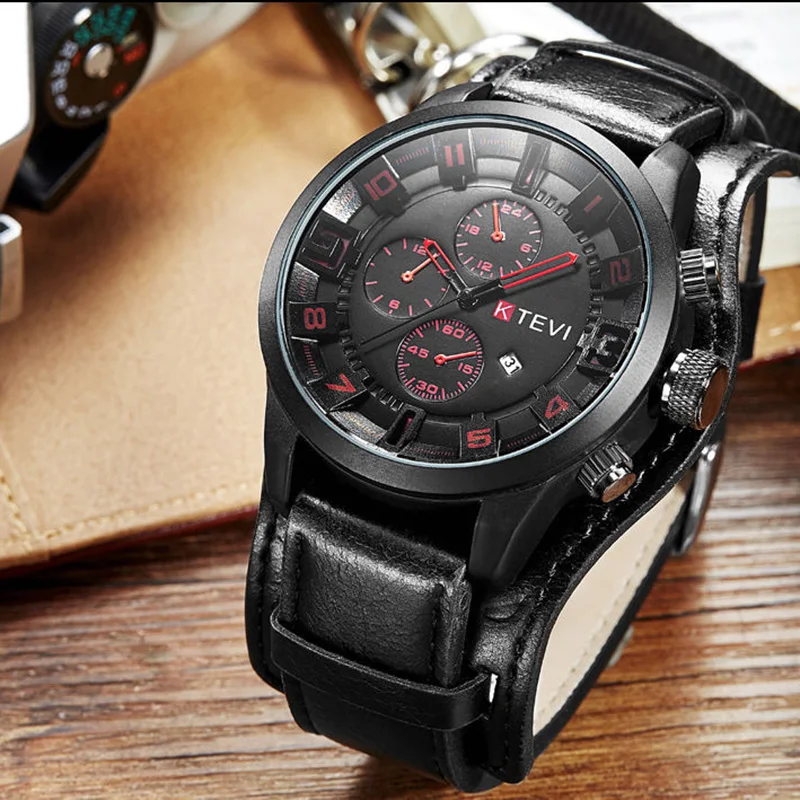 Retro Men's Watches Classic Luxury Business Quartz Watch Fashion Big Dial Leather Strap Date Military Wristwatch for Men