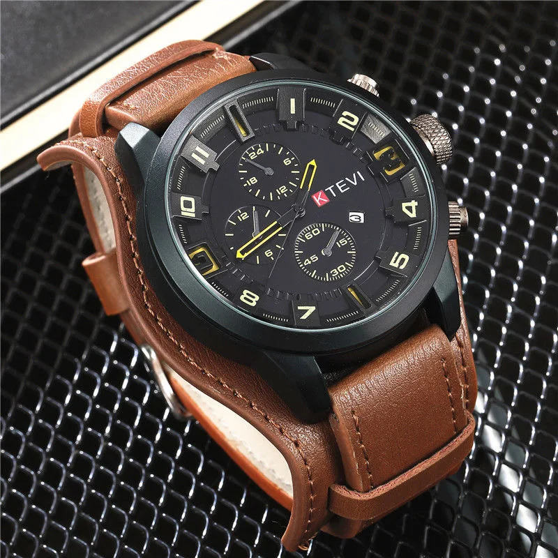 Retro Men's Watches Classic Luxury Business Quartz Watch Fashion Big Dial Leather Strap Date Military Wristwatch for Men