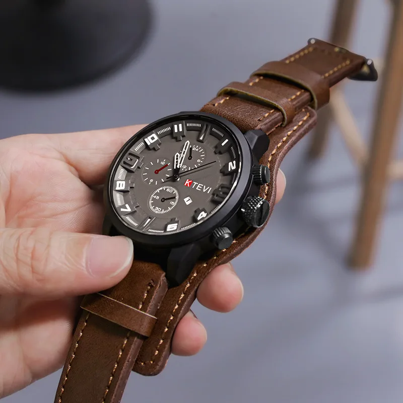 Retro Men's Watches Classic Luxury Business Quartz Watch Fashion Big Dial Leather Strap Date Military Wristwatch for Men