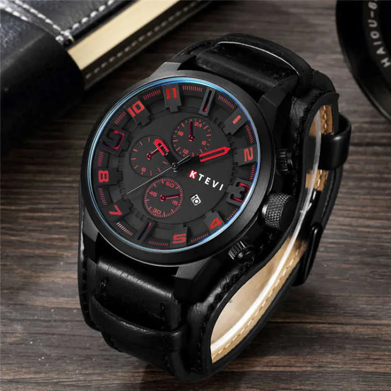 Retro Men's Watches Classic Luxury Business Quartz Watch Fashion Big Dial Leather Strap Date Military Wristwatch for Men