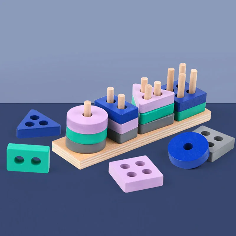 Small Size Toy Wooden Building Blocks Toys Color Shape Match Puzzle Toys for Gifts
