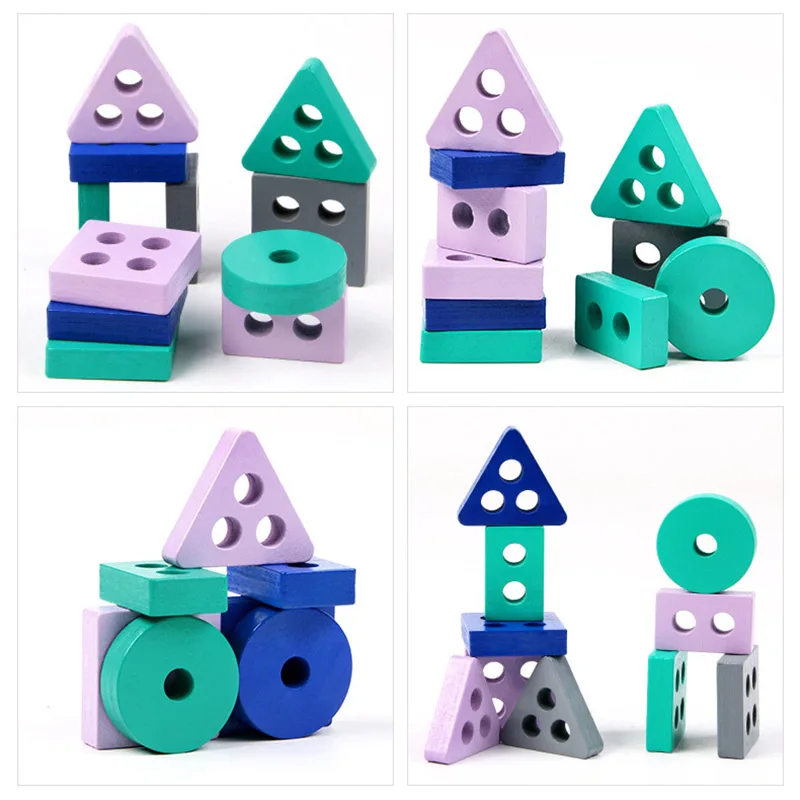 Small Size Toy Wooden Building Blocks Toys Color Shape Match Puzzle Toys for Gifts