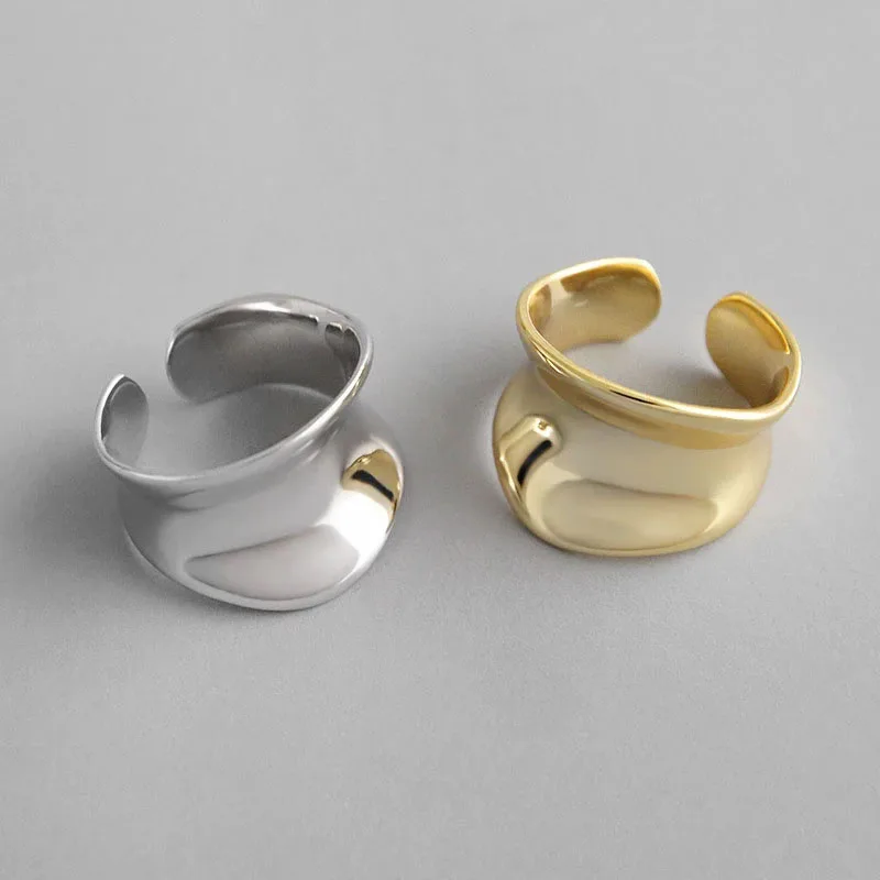 925 Sterling Silver Rings For Women Hollow Out Gold Color Temperament Personality Fashion Female Trendy Resizable Opening Rings