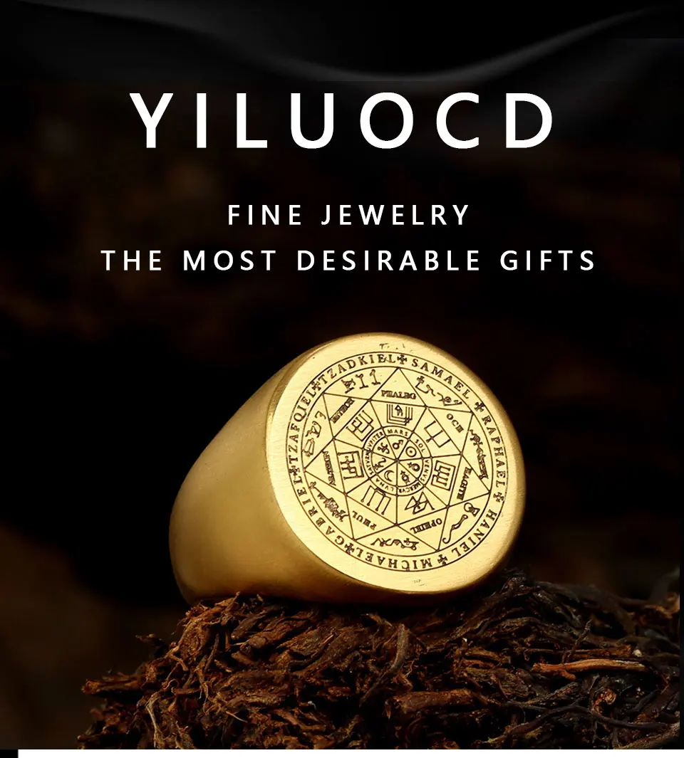 YILUOCD Seal of The Seven Archangels Rings for Men The Key of Solomon Ring Kabbalah Talisman Amulet Stainless Steel Male Jewelry