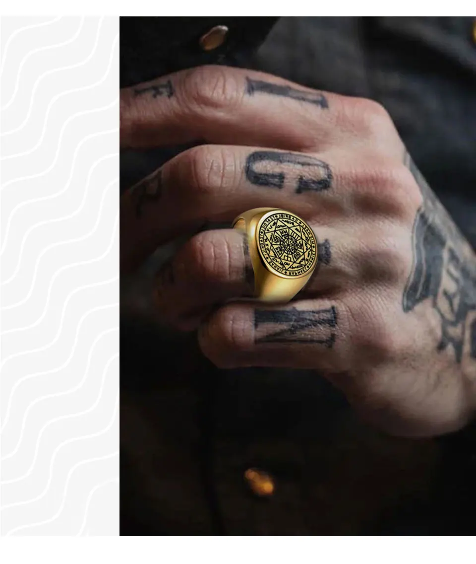 YILUOCD Seal of The Seven Archangels Rings for Men The Key of Solomon Ring Kabbalah Talisman Amulet Stainless Steel Male Jewelry