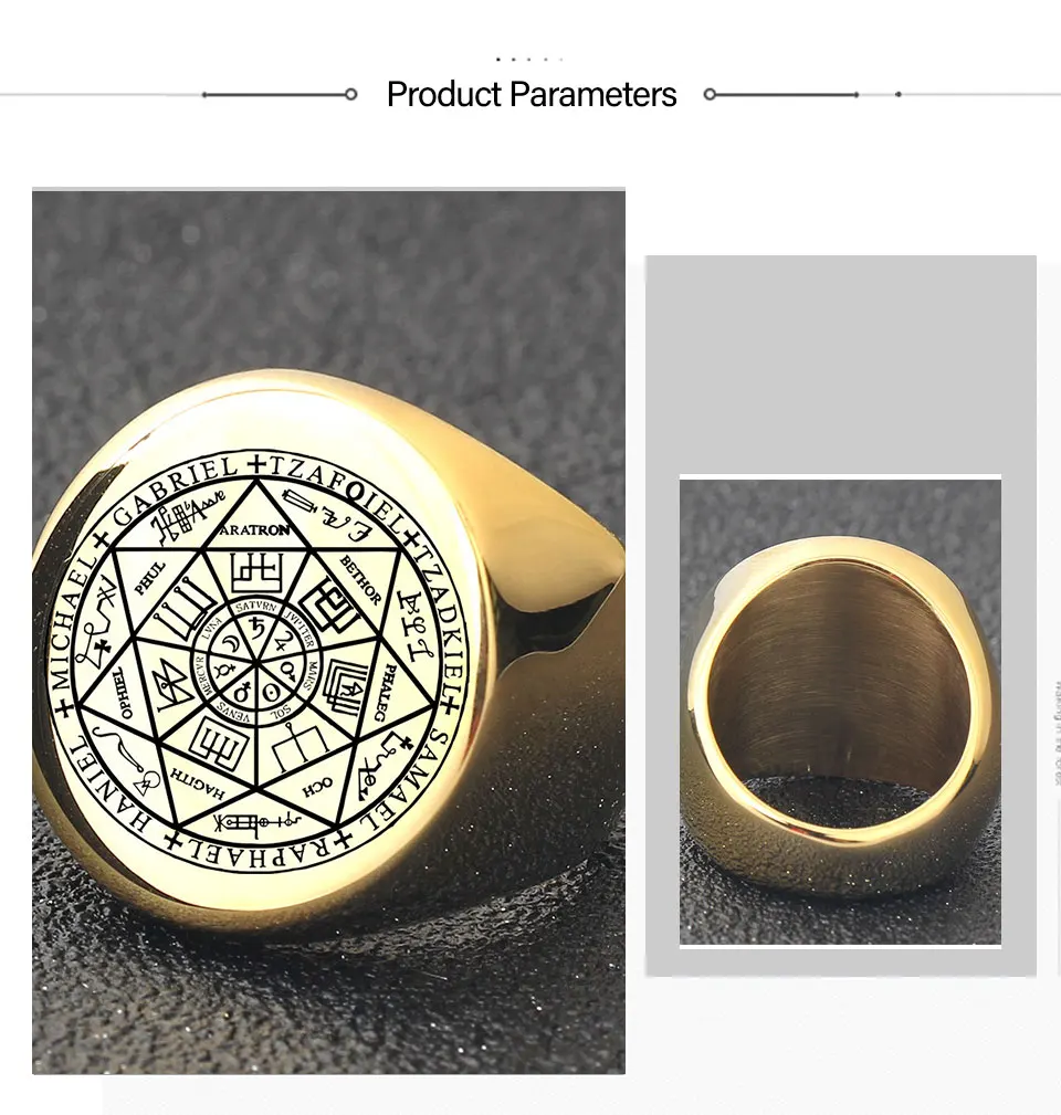 YILUOCD Seal of The Seven Archangels Rings for Men The Key of Solomon Ring Kabbalah Talisman Amulet Stainless Steel Male Jewelry