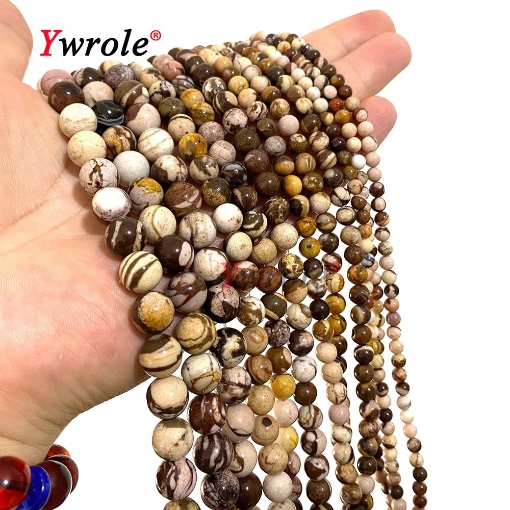 Natural Coffee Zebra Jasper Stone Beads Loose Round Smooth Gem For Jewelry Making DIY Bracelet Accessories 4 6 8 10 12MM 15''