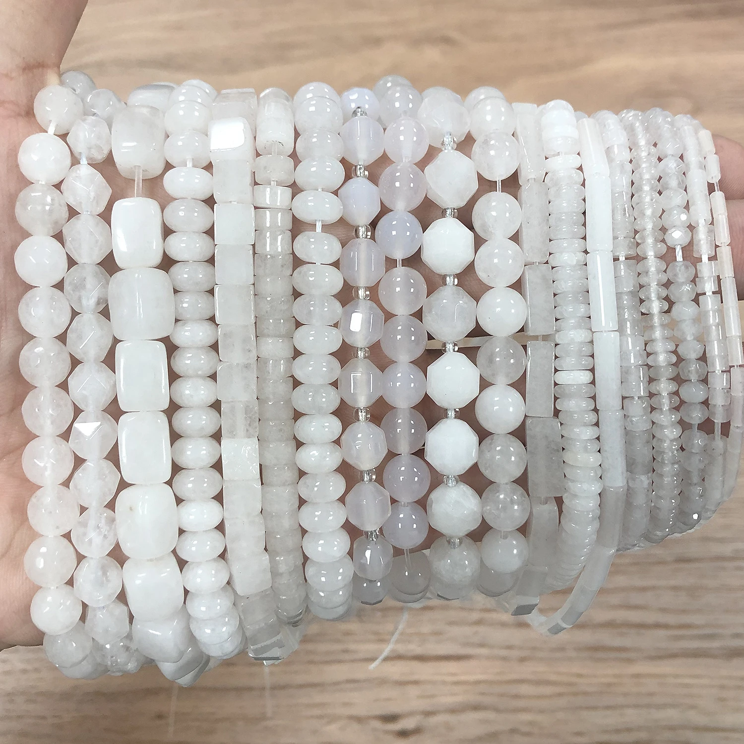44 Types White Chalcedony Jade Agate Bead Natural Stone Rondelle Cube Faceted Loose Beads for Jewelry Making Bracelets Accessory