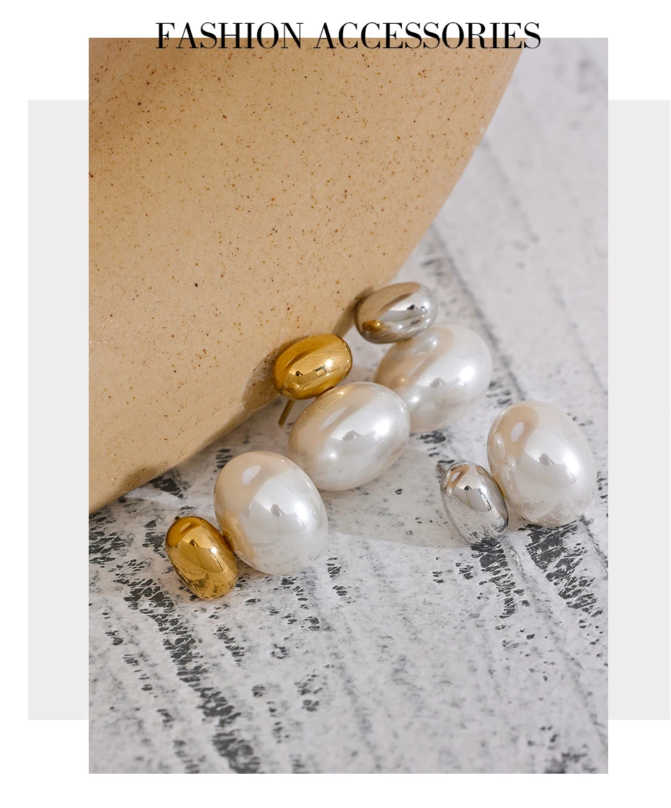 Yhpup 316 Stainless Steel Imitation Pearl Beads No Scratches Stud Earrings Daily Chic Fashion Japan Simple Ear Jewelry for Women