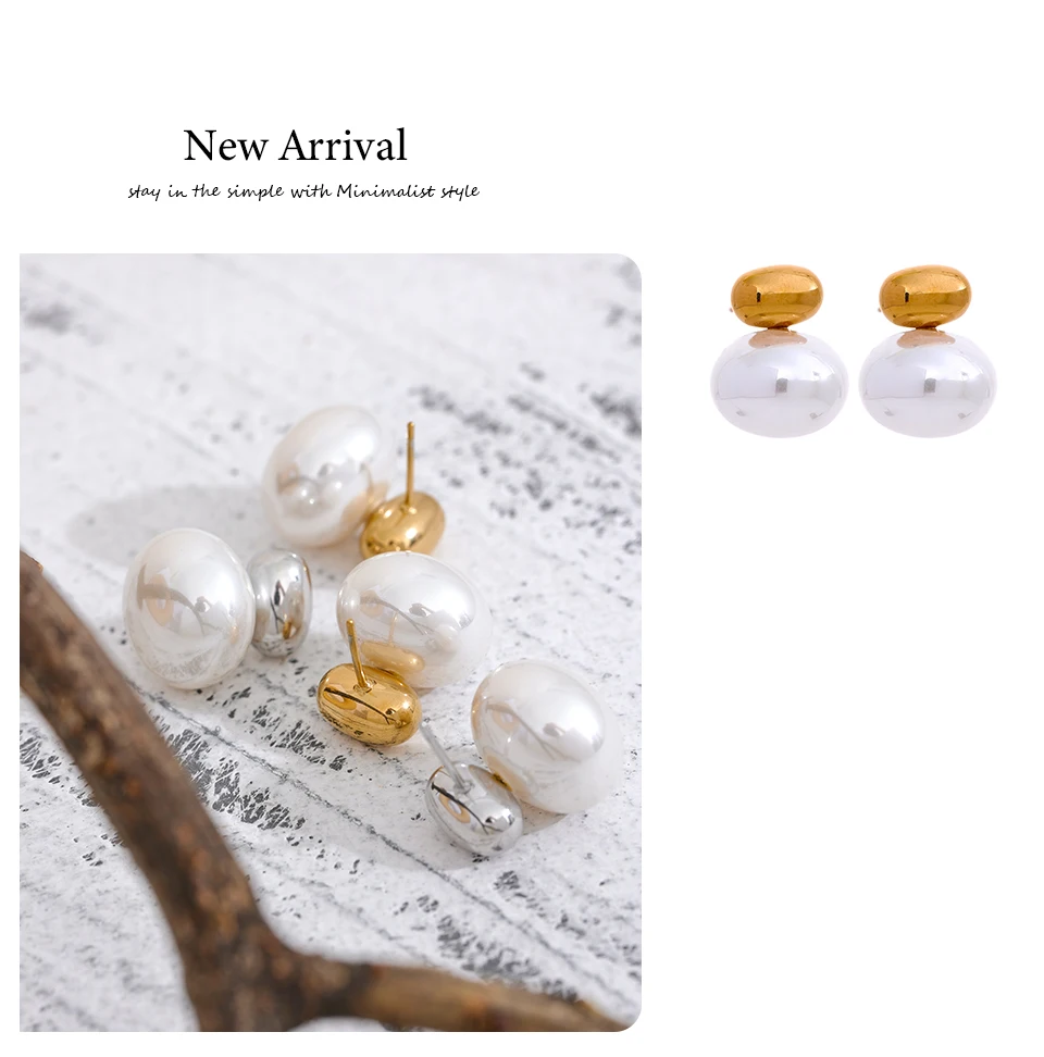 Yhpup 316 Stainless Steel Imitation Pearl Beads No Scratches Stud Earrings Daily Chic Fashion Japan Simple Ear Jewelry for Women