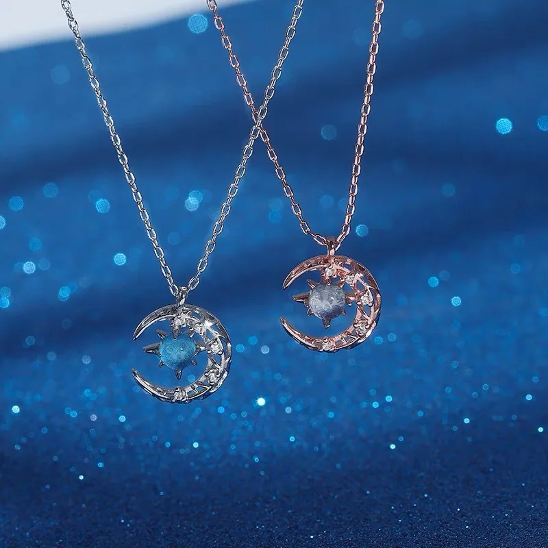 Exquisite Fashion Dream Star Sun Moon Moonlight Stone Necklace for Women Collar Chain Wedding Party Jewelry Gift Wholesale