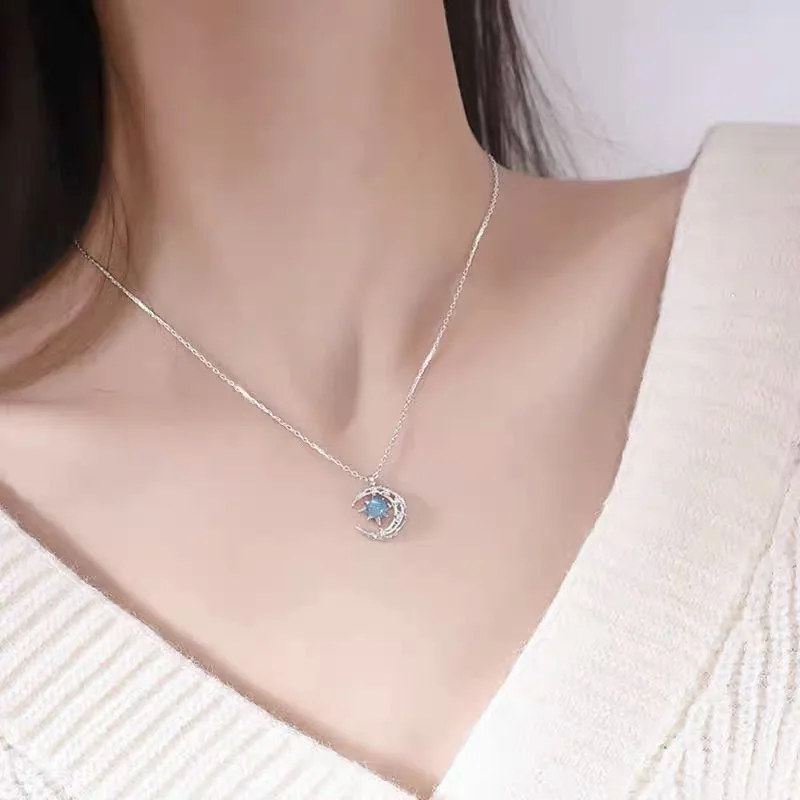 Exquisite Fashion Dream Star Sun Moon Moonlight Stone Necklace for Women Collar Chain Wedding Party Jewelry Gift Wholesale