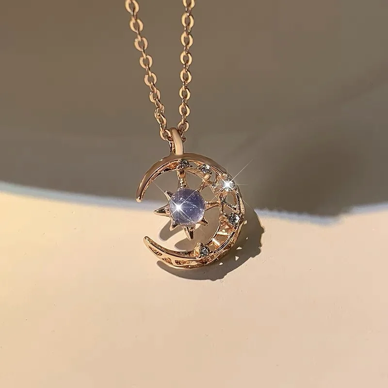 Exquisite Fashion Dream Star Sun Moon Moonlight Stone Necklace for Women Collar Chain Wedding Party Jewelry Gift Wholesale