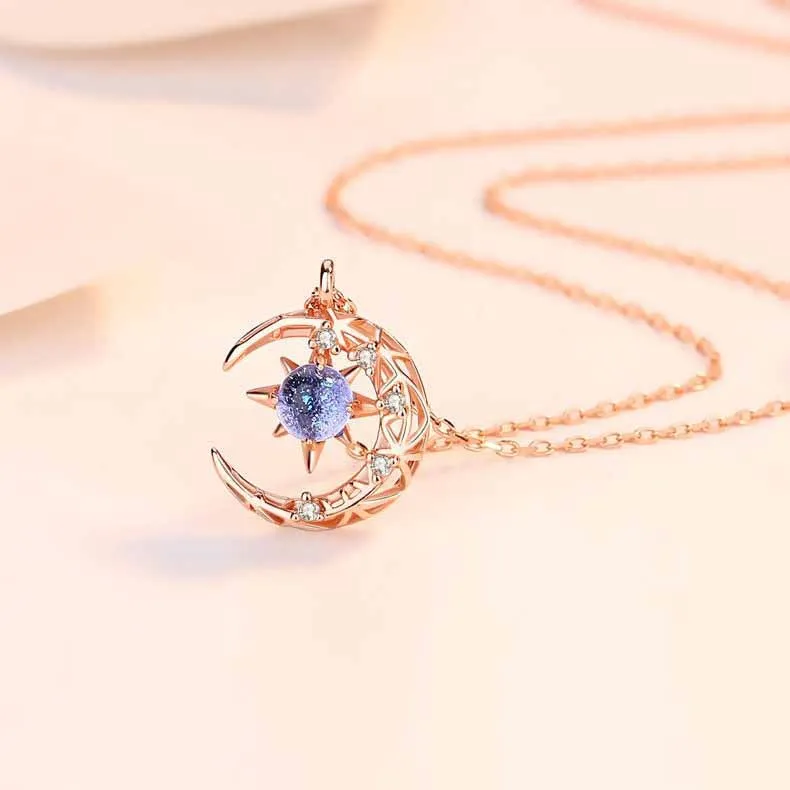 Exquisite Fashion Dream Star Sun Moon Moonlight Stone Necklace for Women Collar Chain Wedding Party Jewelry Gift Wholesale