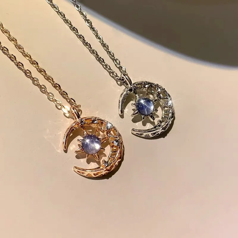 Exquisite Fashion Dream Star Sun Moon Moonlight Stone Necklace for Women Collar Chain Wedding Party Jewelry Gift Wholesale