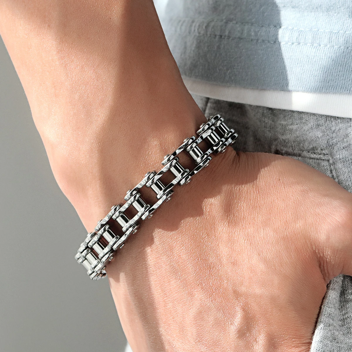Stainless Steel Biker Chain Bracelet Mens Bracelet Link Chain Motorcycle Bicycle Style Bracelets Fashion Punk Bangles Jewelry